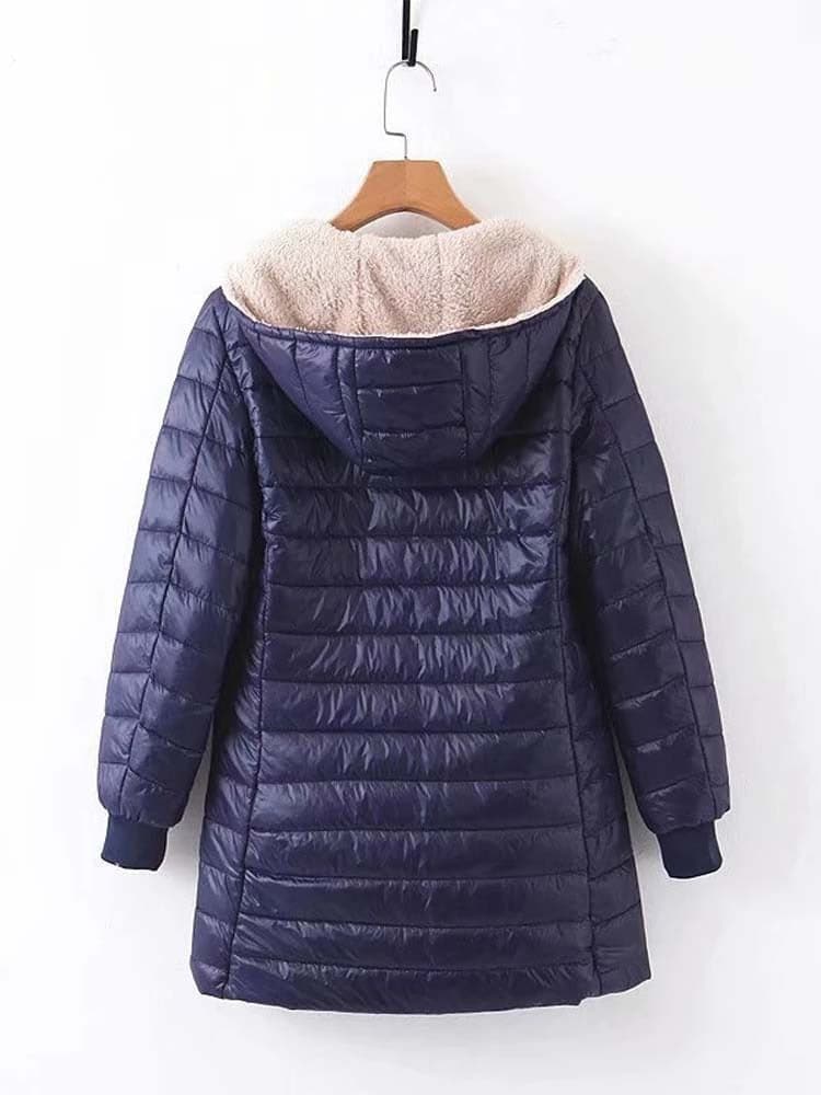 Women's Padded Jacket – Lightweight and Insulated – Mid-Thigh Length – High Collar – Zipper Closure