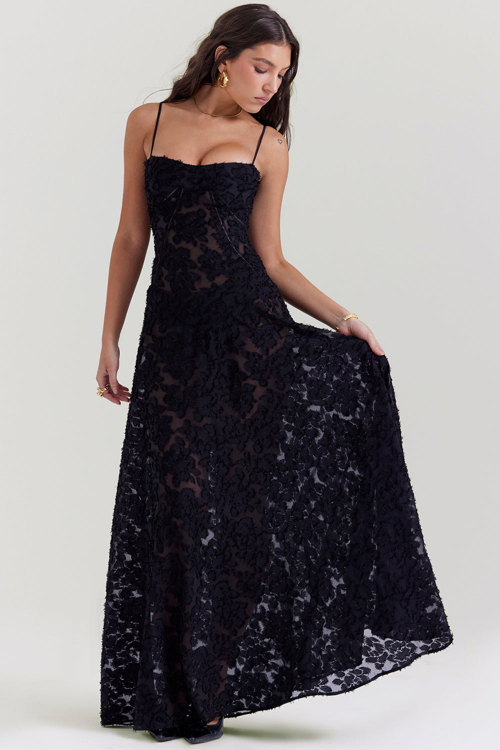 Dress for Women – Maxi Dress – Slim Fit – Lace Back – Floral Details – Formal