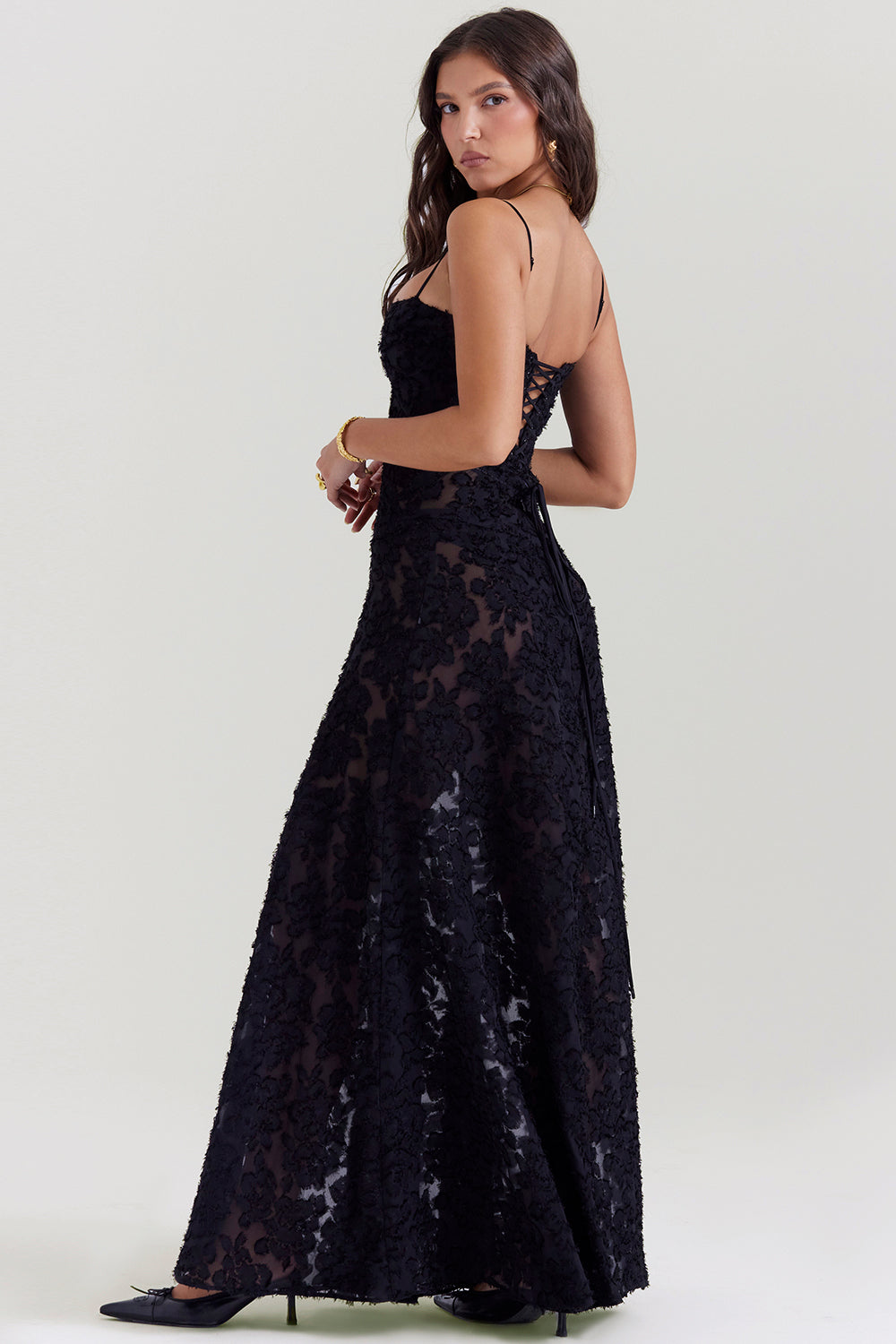 Dress for Women – Maxi Dress – Slim Fit – Lace Back – Floral Details – Formal