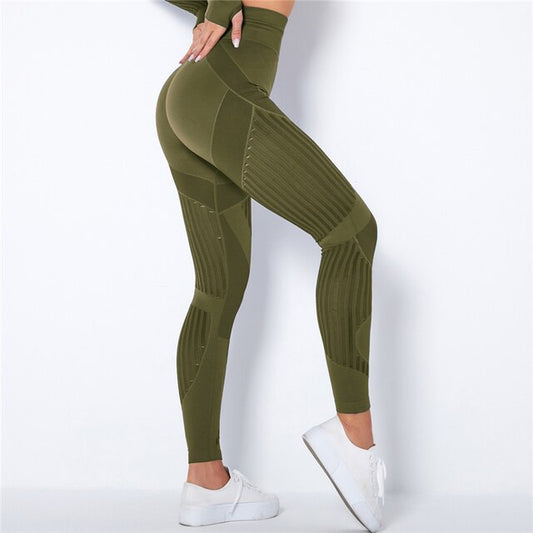 Women's Tights – Compression Fit – High Waist – Ribbed Texture – Breathable Stretch