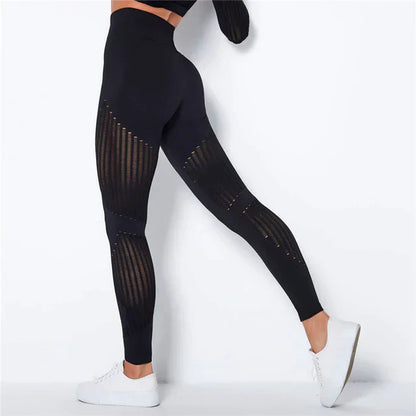 Women's Tights – Compression Fit – High Waist – Ribbed Texture – Breathable Stretch