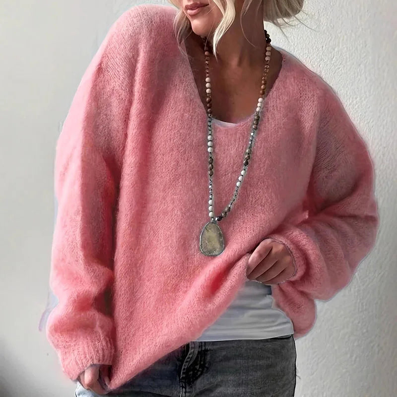 Stella Oversized V-Neck Sweater | Fluffy V-Neck Sweater