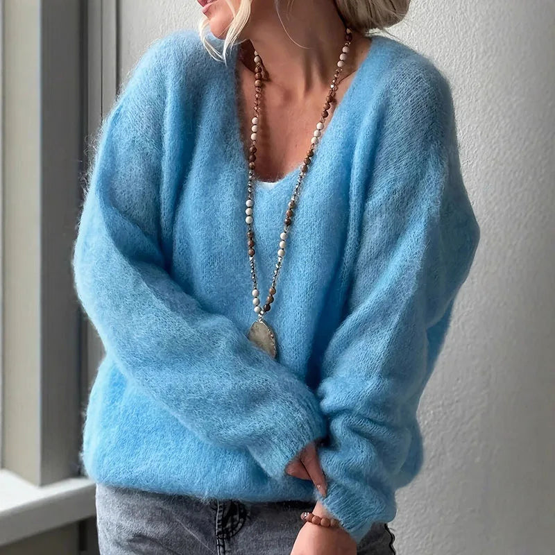 Stella Oversized V-Neck Sweater | Fluffy V-Neck Sweater