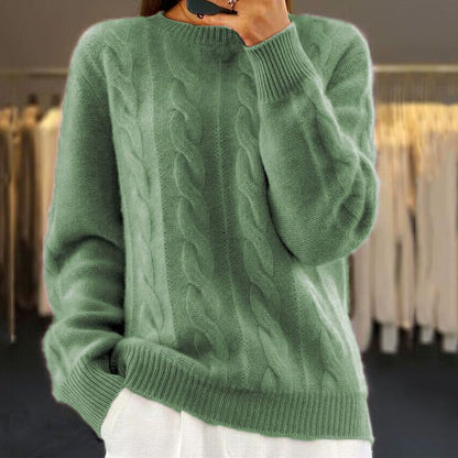 Eliza Wool Blend Cable Knit Sweater | Relaxed Fit Crewneck Sweater