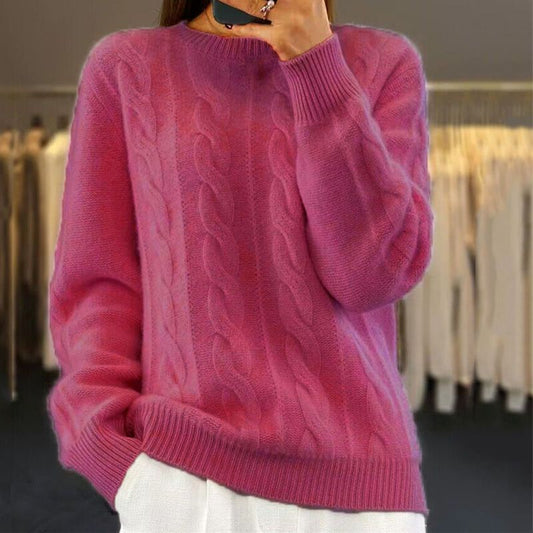 Eliza Wool Blend Cable Knit Sweater | Relaxed Fit Crewneck Sweater
