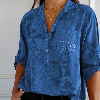 Women's Blouse with Long Sleeves – Relaxed Fit – Breathable Fabric – Jacquard Texture