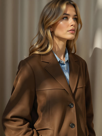 Women's Jacket – Tailored Fit – Soft Texture – Notch Lapel – Hip Length