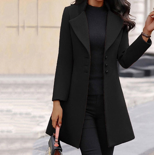 Women's Coat – Tailored Fit – Wool Texture – Knee Length – Formal Style