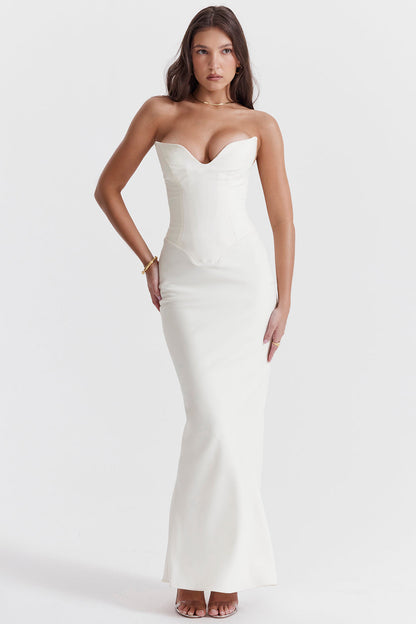 Dress for Women – Strapless – Satin Finish – Corset Bodice – Floor-Length – Slim Fit
