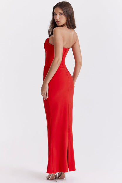 Dress for Women – Strapless – Satin Finish – Corset Bodice – Floor-Length – Slim Fit