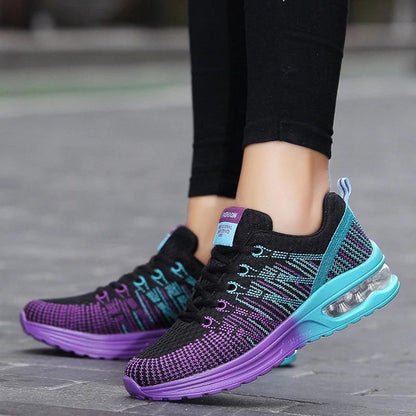Women's Sneakers – Low Model – Breathable Mesh – Shock-Absorbing Air Sole – Lacing