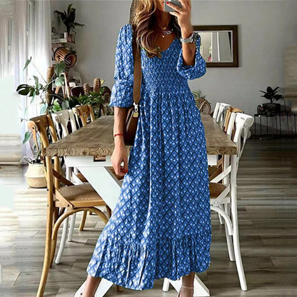 Johanna - Classic Stretch Maxi Dress with V-Neck and Ruffles