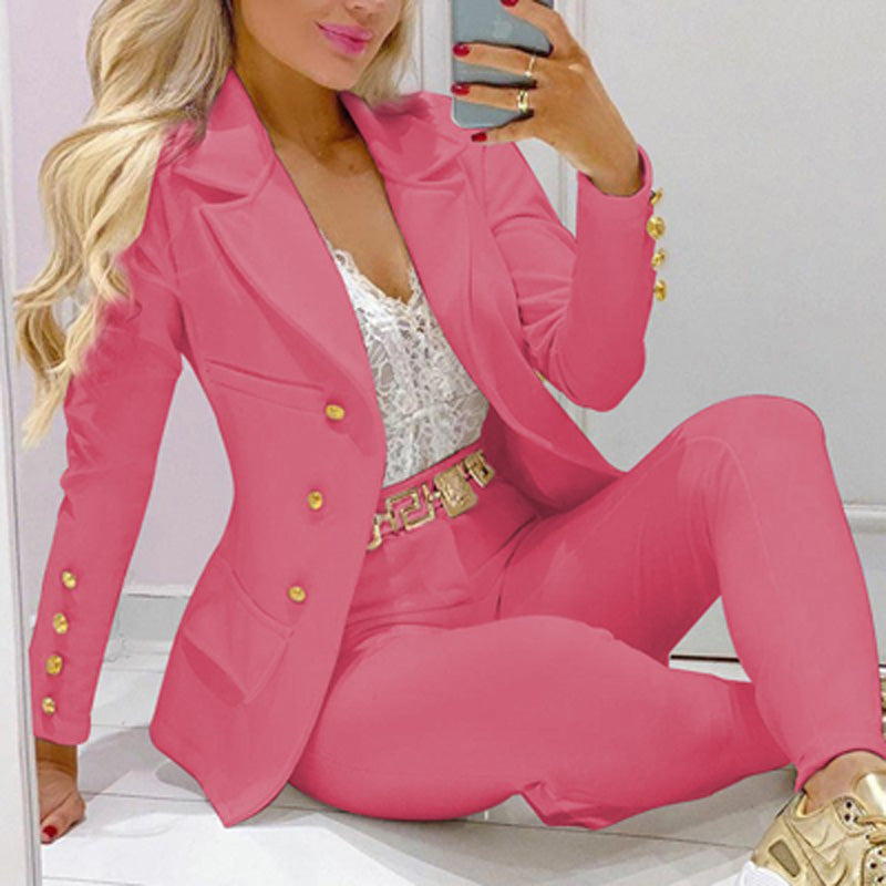 Women's Blazer Set – Elegant Slim Fit – Decorative Buttons – Tailored Design