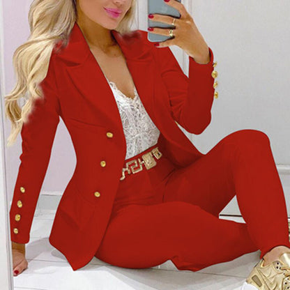 Women's Blazer Set – Elegant Slim Fit – Decorative Buttons – Tailored Design