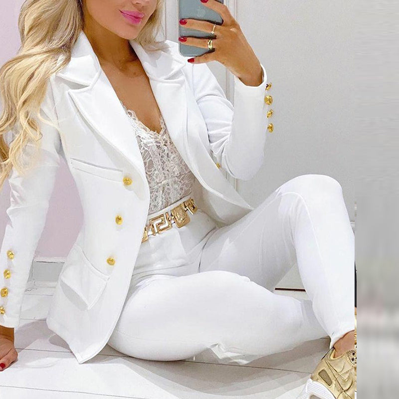 Women's Blazer Set – Elegant Slim Fit – Decorative Buttons – Tailored Design