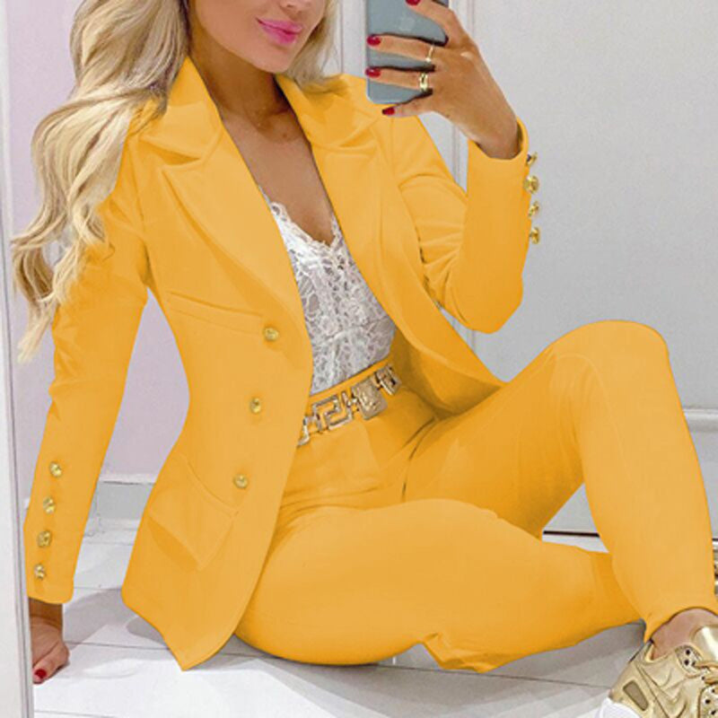 Women's Blazer Set – Elegant Slim Fit – Decorative Buttons – Tailored Design