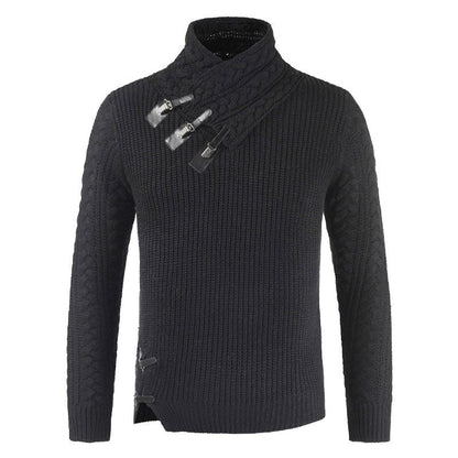 Men's Sweater – Fitted Fit – Wool Blend – Asymmetric Neck – Buckle Details