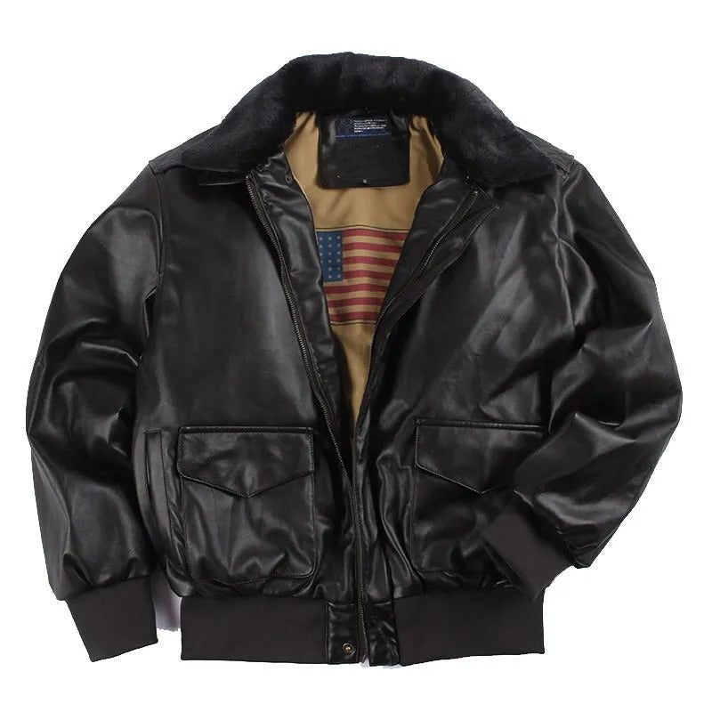 Men's Leather Jacket – Regular Fit – Zipper Closure – Ribbed Cuffs