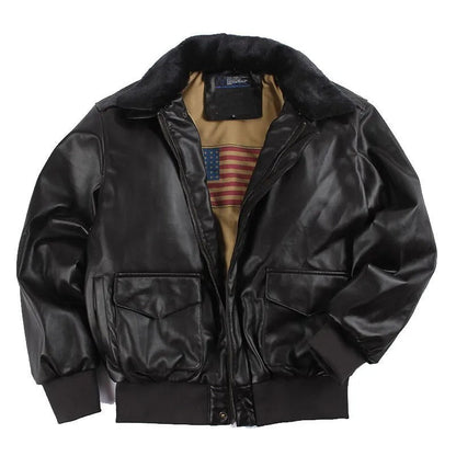 Men's Leather Jacket – Regular Fit – Zipper Closure – Ribbed Cuffs
