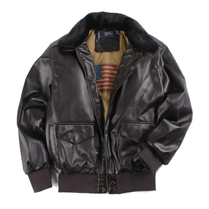 Men's Leather Jacket – Regular Fit – Zipper Closure – Ribbed Cuffs