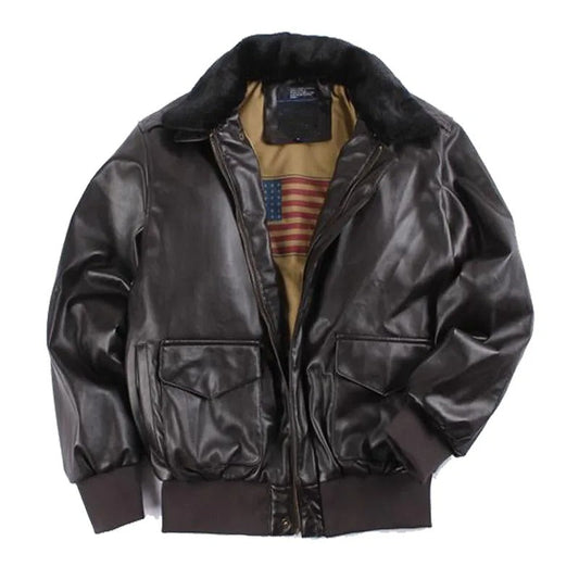 Men's Leather Jacket – Regular Fit – Zipper Closure – Ribbed Cuffs