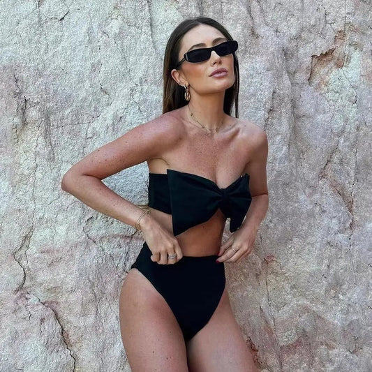 Women's Swimsuit Set – Strapless Bandeau – High Waist – Slim Fit – Bow Detail