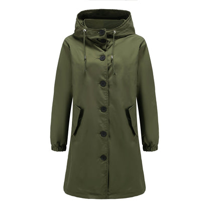Women's Raincoat – Water-Repellent – Regular Fit – Hood – Button Closure – Knee-Length