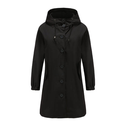 Women's Raincoat – Water-Repellent – Regular Fit – Hood – Button Closure – Knee-Length