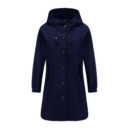Women's Raincoat – Water-Repellent – Regular Fit – Hood – Button Closure – Knee-Length