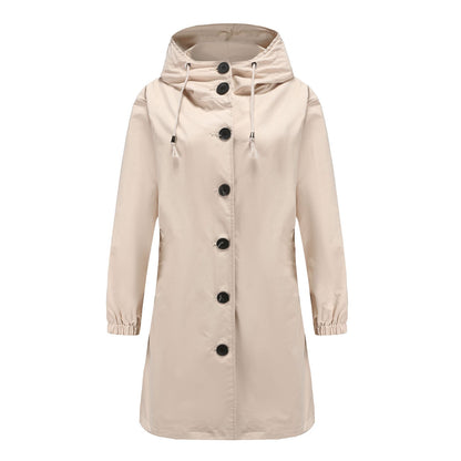 Women's Raincoat – Water-Repellent – Regular Fit – Hood – Button Closure – Knee-Length