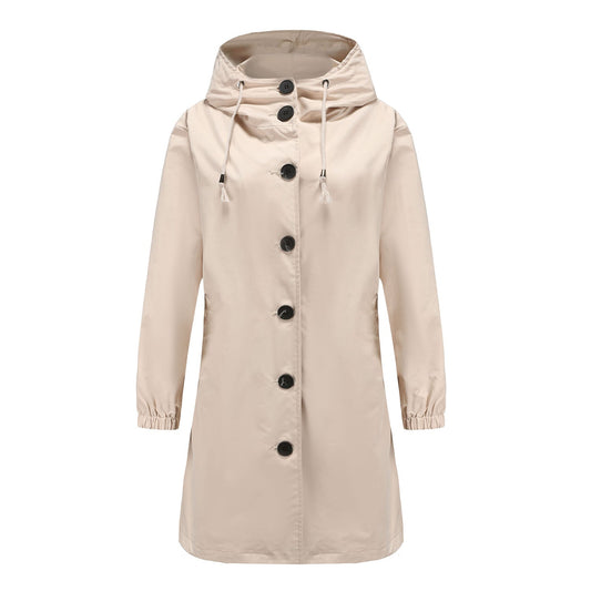 Women's Raincoat – Water-Repellent – Regular Fit – Hood – Button Closure – Knee-Length