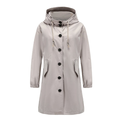 Women's Raincoat – Water-Repellent – Regular Fit – Hood – Button Closure – Knee-Length