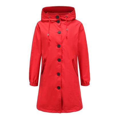 Women's Raincoat – Water-Repellent – Regular Fit – Hood – Button Closure – Knee-Length