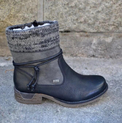 Women's Ankle Boots – Knitted Cuff – Comfortable Heel – Durable Sole
