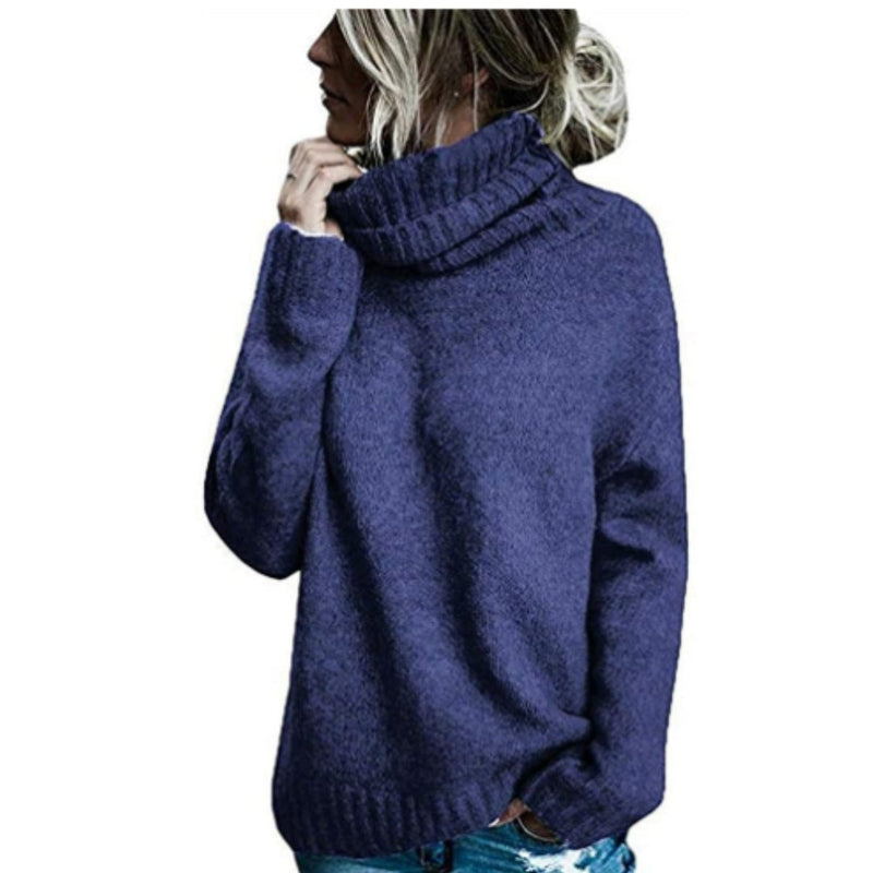 Dame Turtleneck Genser - Myk Strikk - Oversized Passform - Lange Ermer - Side Split