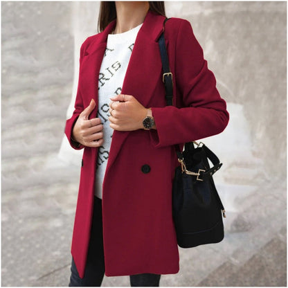 Coat for Women - Classic Tailored - Wool Blend - Knee-Length - With Buttons