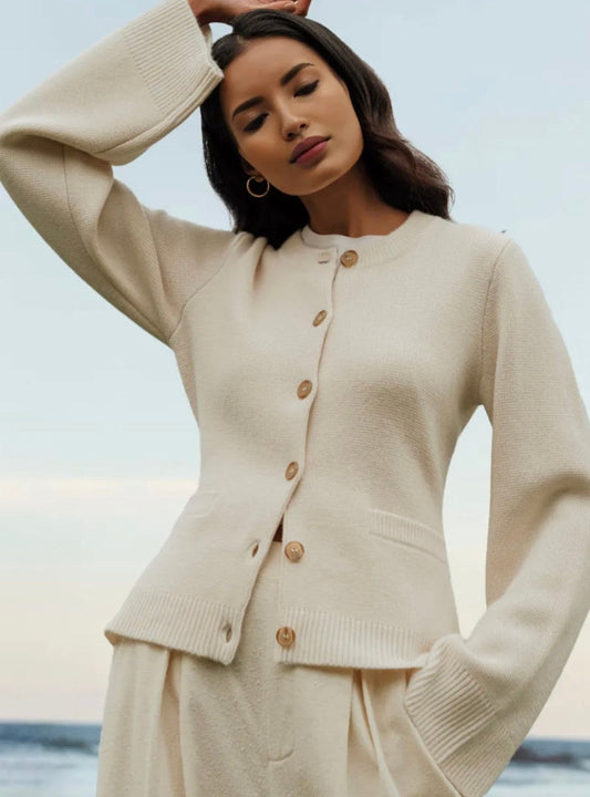 Women's Cardigan - Soft Wool Blend - Button Placket - Relaxed Fit - Long Sleeves