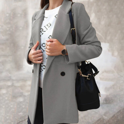 Coat for Women - Classic Tailored - Wool Blend - Knee-Length - With Buttons