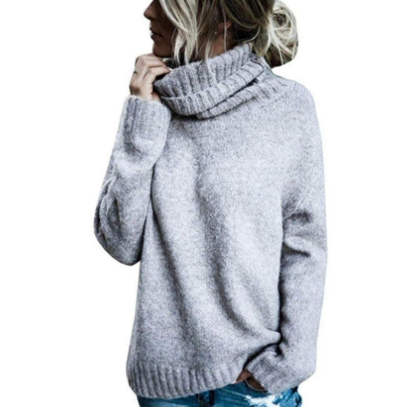 Dame Turtleneck Genser - Myk Strikk - Oversized Passform - Lange Ermer - Side Split