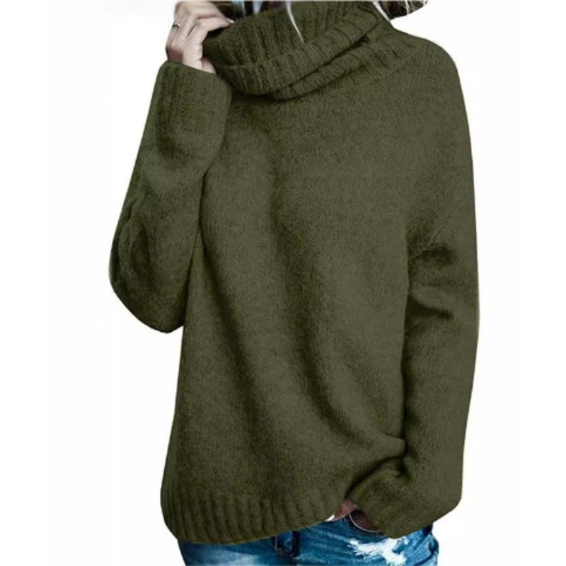 Dame Turtleneck Genser - Myk Strikk - Oversized Passform - Lange Ermer - Side Split