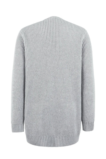 Women's Cardigan - Knitted Waffle-Knit - Open Front - With Pockets - Long-Sleeved Comfort