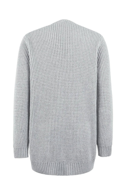 Women's Cardigan - Knitted Waffle-Knit - Open Front - With Pockets - Long-Sleeved Comfort