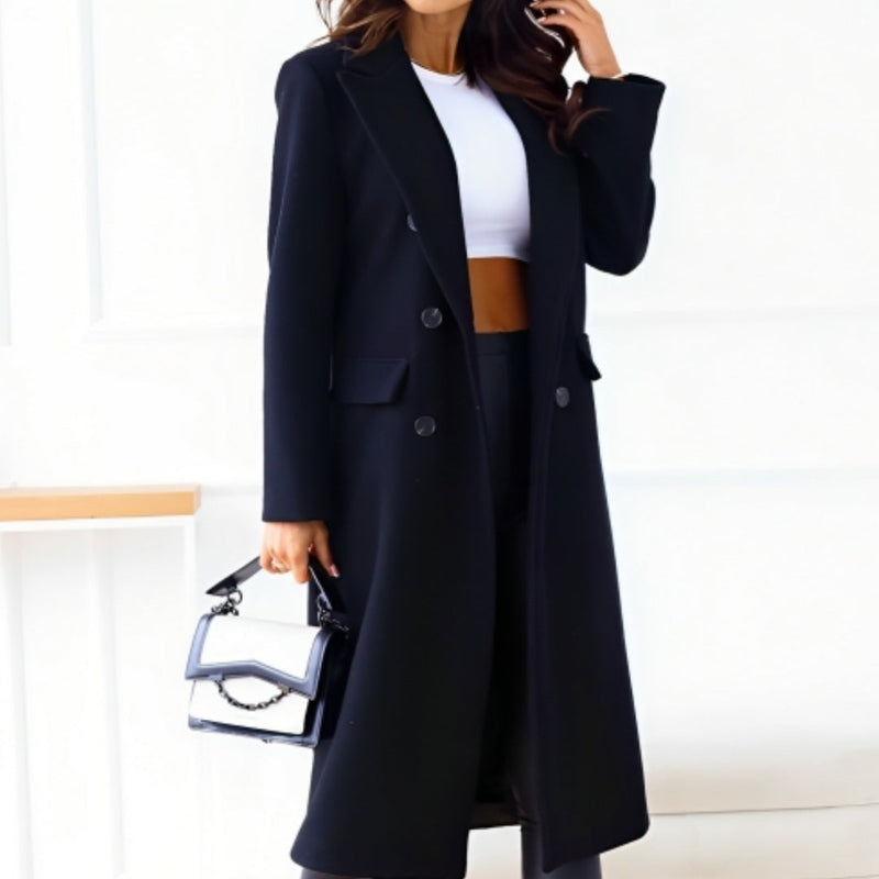Trendy knelång kåpe med flap-fingre og knapper for kvinner