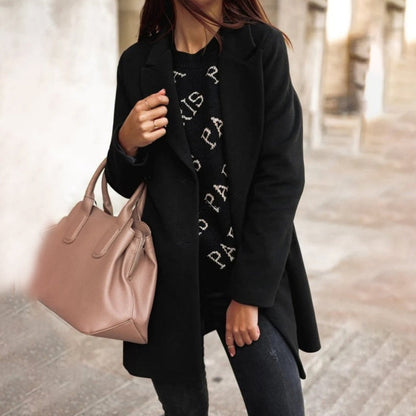 Coat for Women - Classic Tailored - Wool Blend - Knee-Length - With Buttons