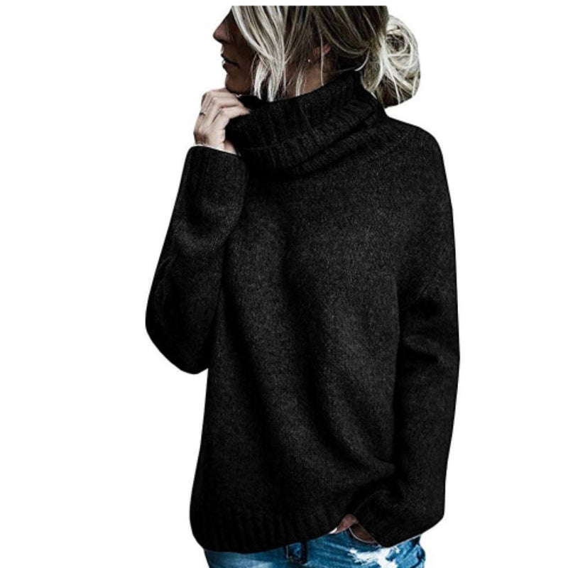 Dame Turtleneck Genser - Myk Strikk - Oversized Passform - Lange Ermer - Side Split