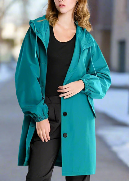 Women's Raincoat - Knee-Length - Adjustable Hood - Button Closure - Comfortable Fit