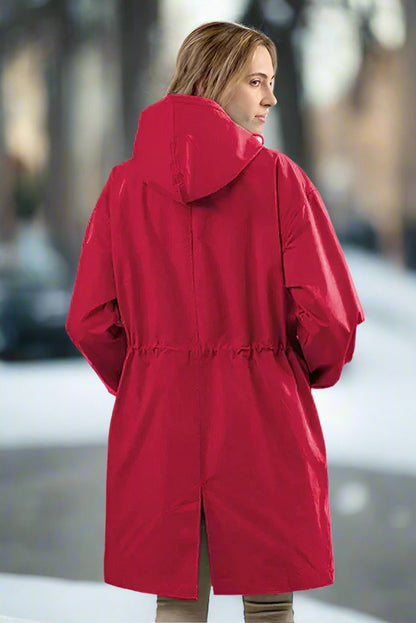 Women's Raincoat - Knee-Length - Adjustable Hood - Button Closure - Comfortable Fit