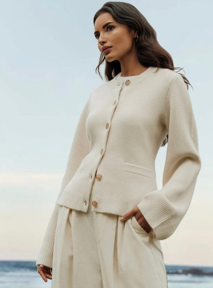 Women's Cardigan - Soft Wool Blend - Button Placket - Relaxed Fit - Long Sleeves