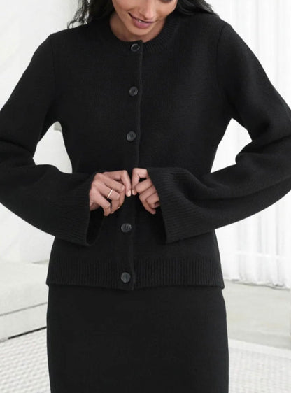 Women's Cardigan - Soft Wool Blend - Button Placket - Relaxed Fit - Long Sleeves