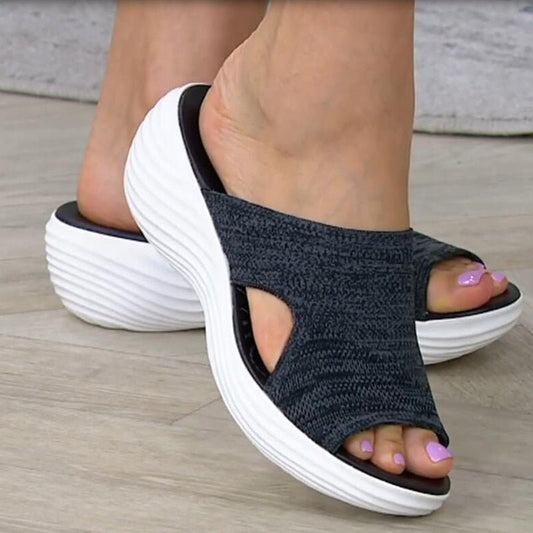 Women's Sandals – Slip-On Design – Soft Knit – Open Toe – Padded Platform Sole